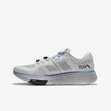 R135 ultra-marathon running shoe in white with blue accents, featuring ZeroSag and Mount to Coast branding.