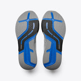 R135 running shoe soles with GOFLOW design: Gray with blue, black accents. Textured grip. Mount to Coast.