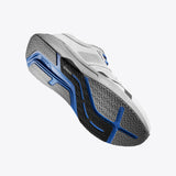 R135 running shoe sole detail: GOFLOW design, gray, black, and blue accents, Mount to Coast branding.