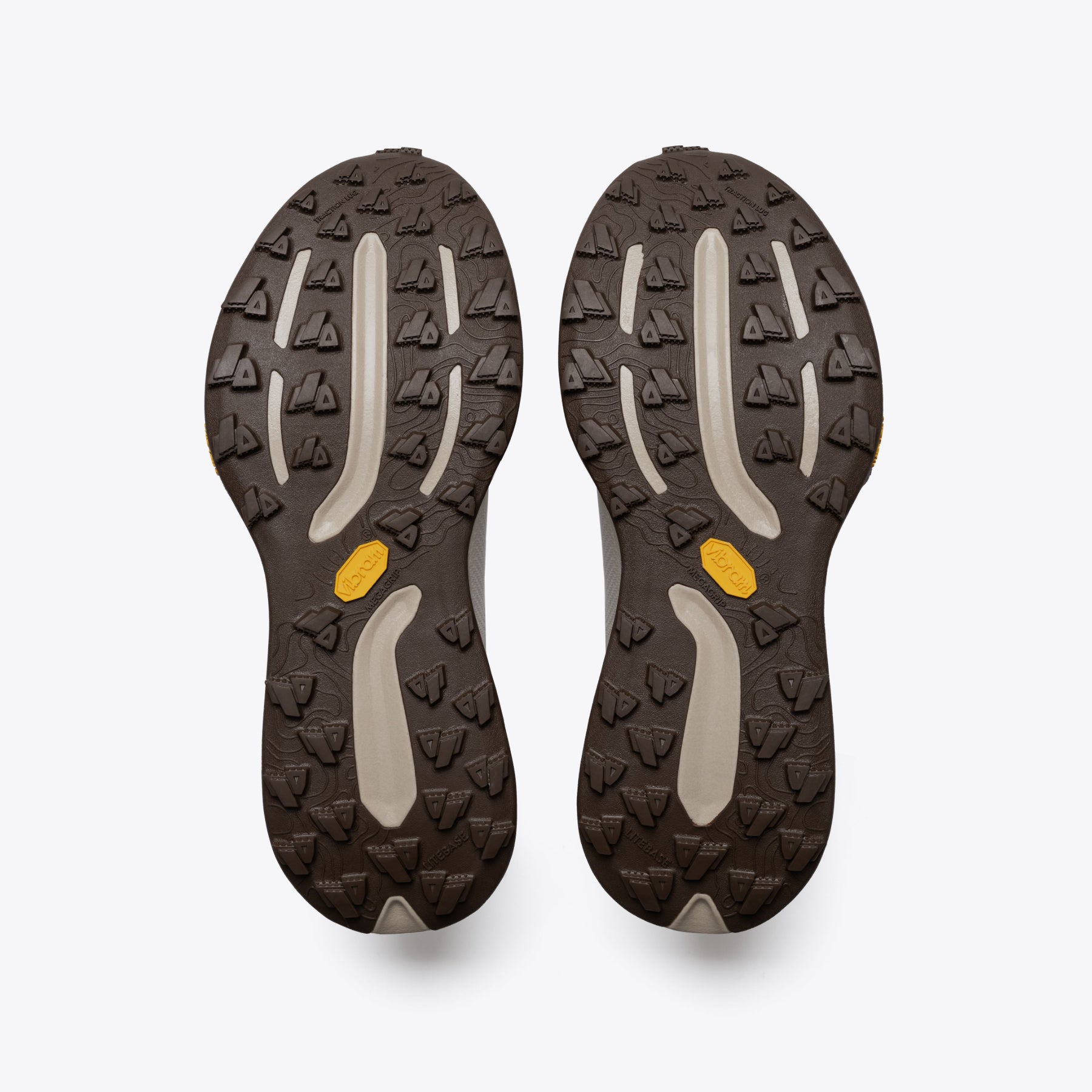 Mount to Coast T1 trail running shoe sole. Vibram Megagrip outsole for superior traction and Litebase.
#Color_dune