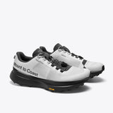 Mount to Coast T1 trail running shoes, white and black colorway, Vibram sole, for long-distance trail adventures.
#Color_tephra