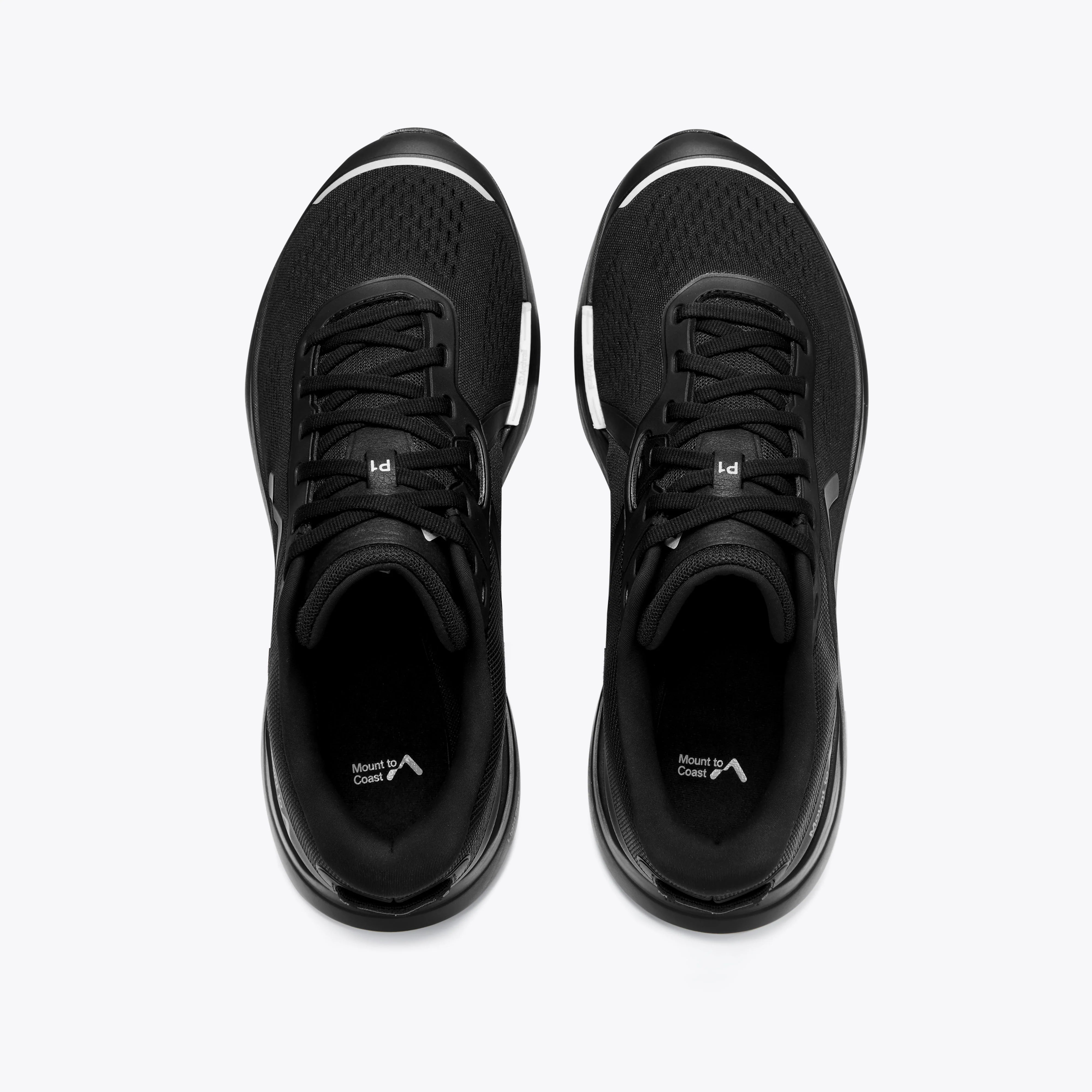 Overhead view of Mount to Coast P1 black running shoes #Color_black