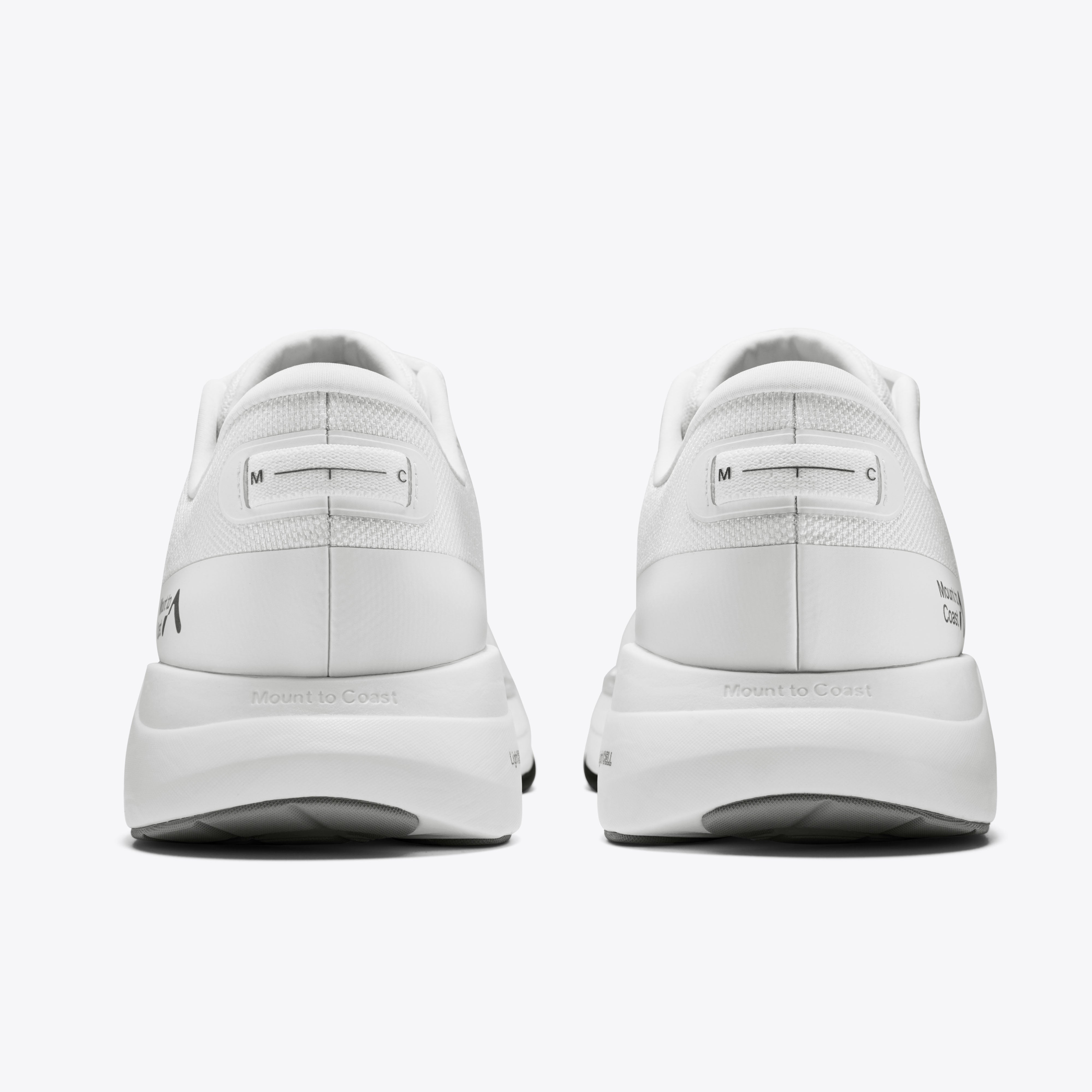 Mount to Coast white running shoes, back view #Color_white