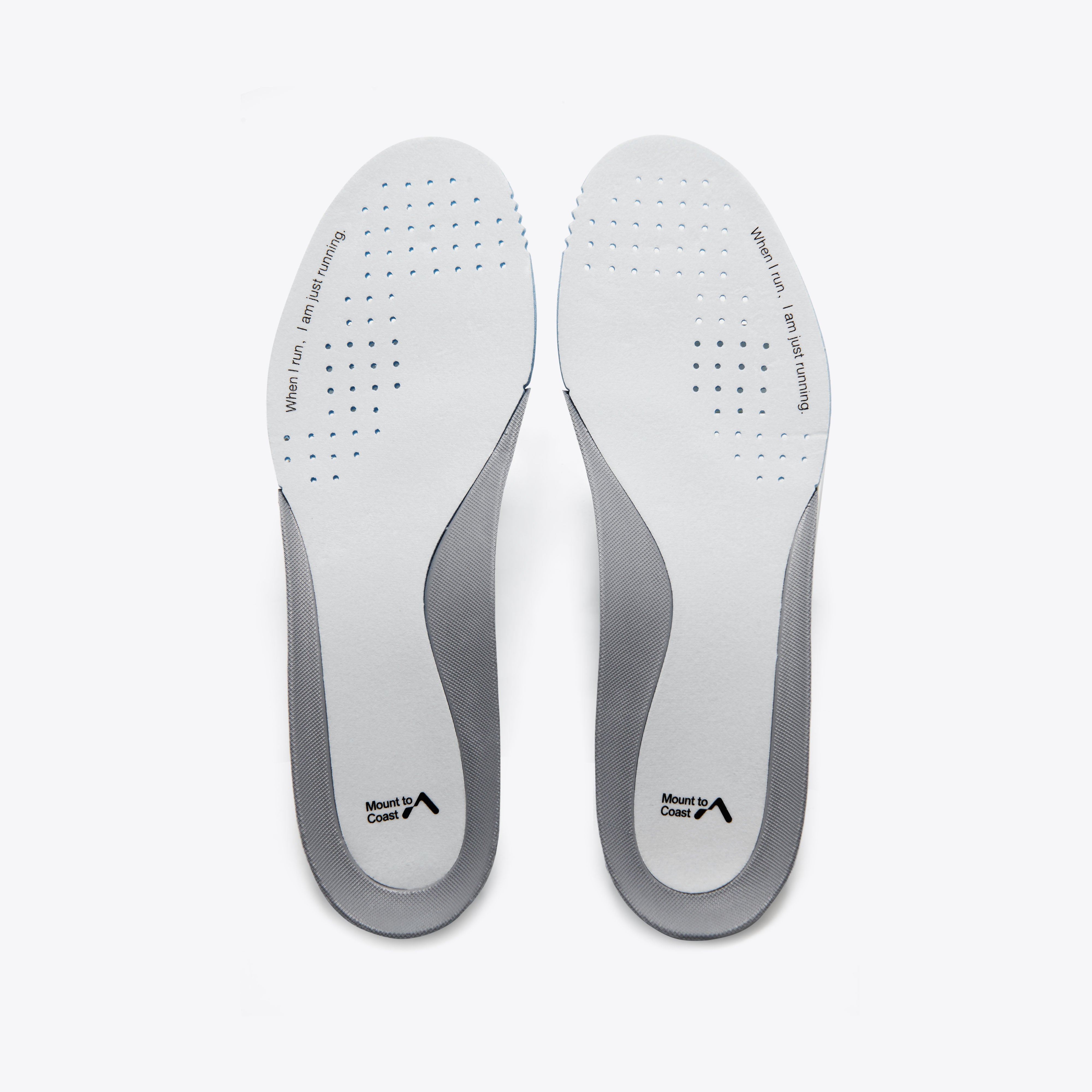 Mount to Coast running shoe insoles with text, designed for comfort #Color_white