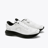 P1 white and black stability running shoe with 3D Archrail tech. Enhanced forefoot stability. #Color_white|black