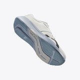 Mount to Coast R1 road running shoe, bottom view, light blue sole with GOFLOW technology, white mesh upper. #Color_twilight