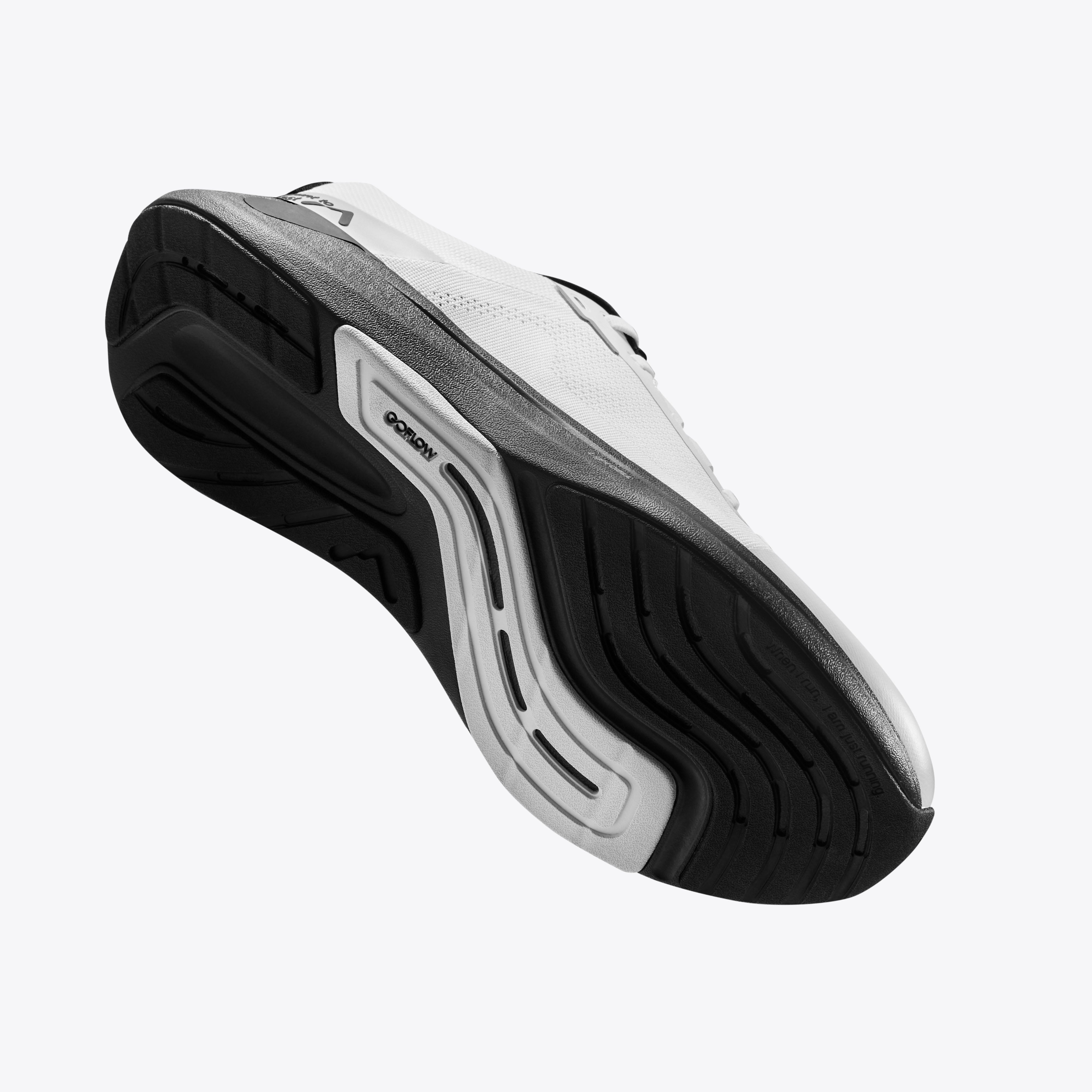 S1 running shoe sole, featuring the GOFLOW technology, designed for road and trail running #Color_white|black
