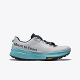 Mount to Coast T1 trail running shoe. Lightweight design with a teal midsole for optimal performance and comfort.