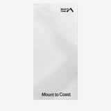 White neck gaiter with Mount to Coast logo and patterned design, providing UPF 50 sun protection.